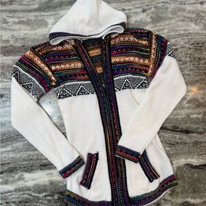 Alpaca Colorful Patterned Hooded Sweater Women’s Size XS